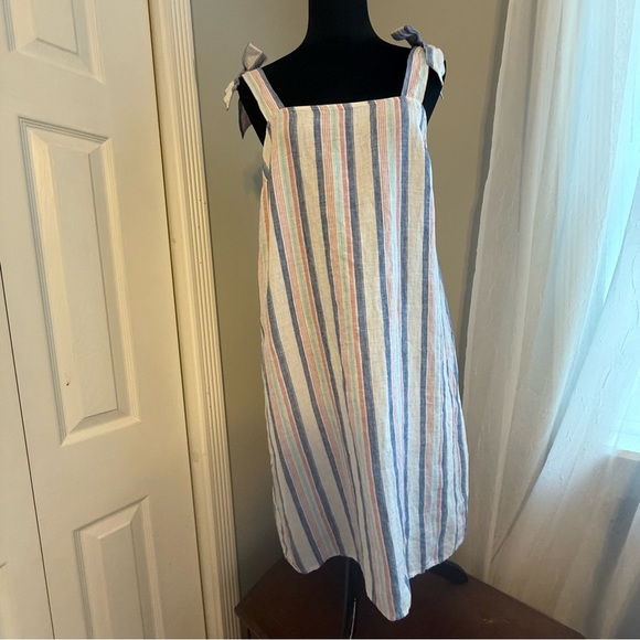 Crown & Ivy Linen Multicolor Striped Dress NWT Size M - Picture 3 of 9
